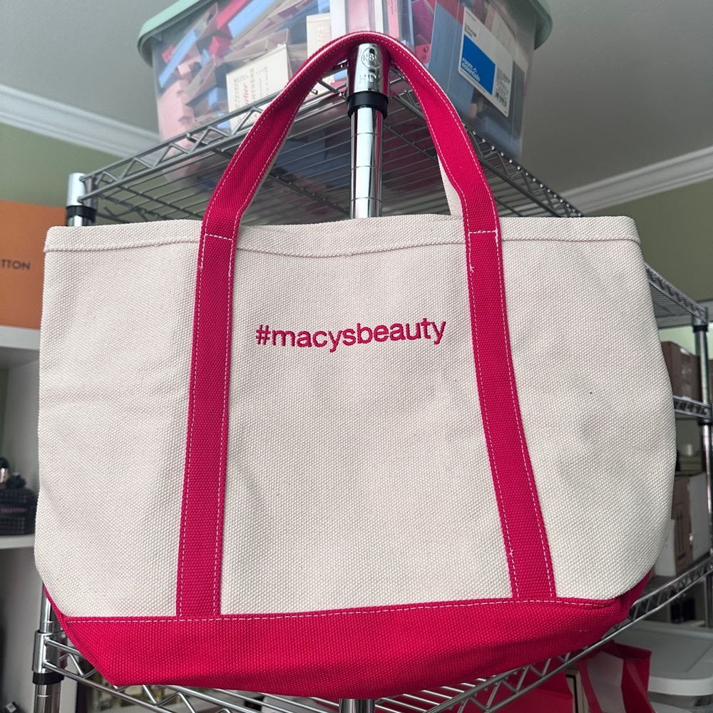 Macy's Tan and Red Tote Bag with Sturdy Handles